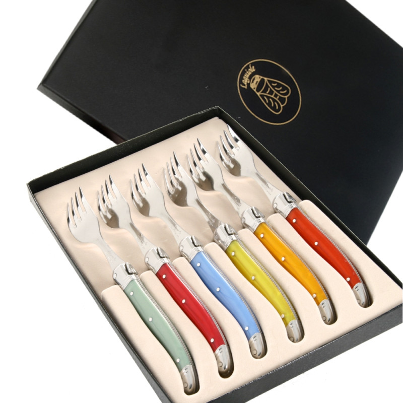 Coffret 6 Fourchettes Laguiole Multicolores - Acier Inoxydable - Manche ABS - Cadeau Élégant