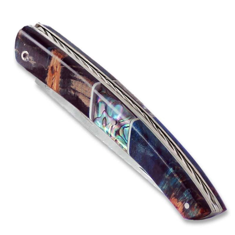 copy of Laguiole design knife with blue cinnamon stained handle