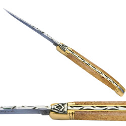 copy of Laguiole design knife with blue cinnamon stained handle