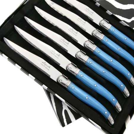 Coffret de 6 Couteaux à steak Laguiole ABS de couleur bleue