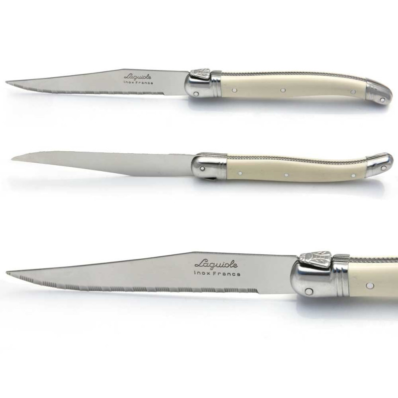 Set of Laguiole steak knives white handle made in France with warranty