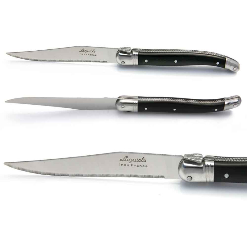 Set of Laguiole steak knives black handle made in France with warranty