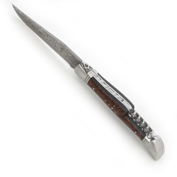 Laguiole Freemason’s Knife ebony and mimosa wood handle, damascus blade, corkscrew