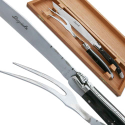 Laguiole Carving Set Black Horn Handle with stainless steel bolsters