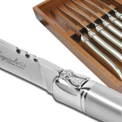 Coffret de 6 couteaux steak Laguiole de table Prestige entièrement forgé avec une finition sablée