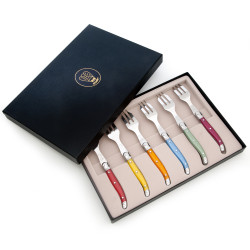 Set of 6 cake forks Laguiole pearlized assorted colors