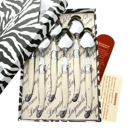 Box of 6 white ABS Laguiole soup spoons