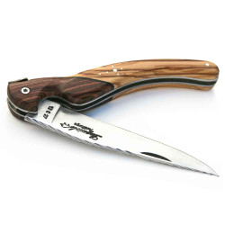 Laguiole bird knife olive violet wood with leather case