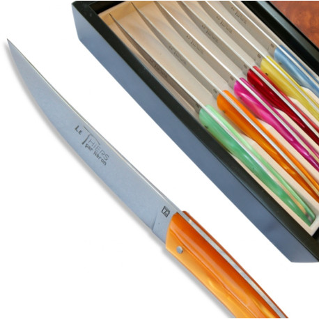 Set 6 Thiers steak knives - coloured Plexiglas handles - Image 483