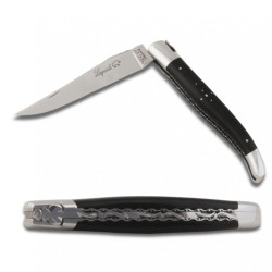 Ebony Wood Laguiole knife, spring and plates fileworked