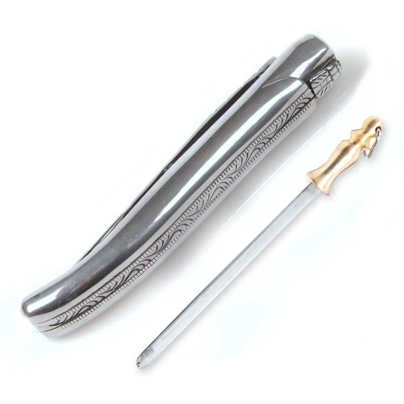 laguiole knife with wooden box and sharpener made in France