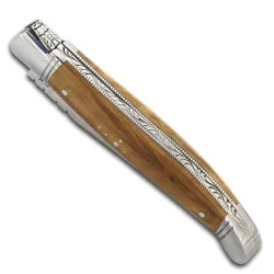 Laguiole folding knife olive wood + stainless steel + leather case