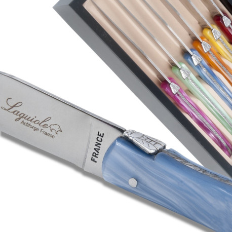Coffret de 6 couteaux à steak Laguiole manche en plexiglas de couleurs nacrées assorties - Image 566