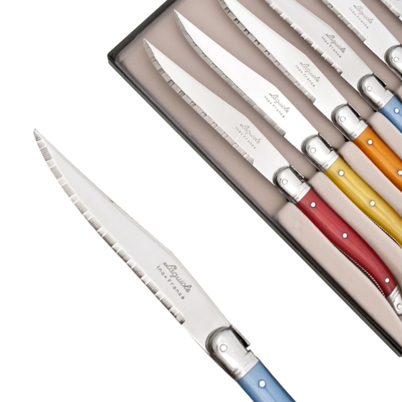 Set of 6 Laguiole Steak Knives ABS in Assorted Colors Handles