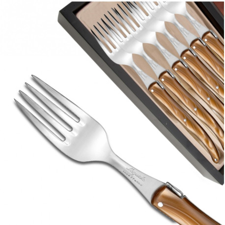 Set of 6 Laguiole forks pearly brown plexiglass handles - Image 577